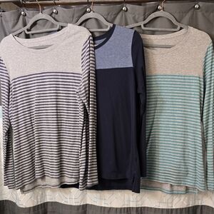 L.L. Bean Gray Green Blue Womens Long Sleeve Tops Size Large L Super Soft